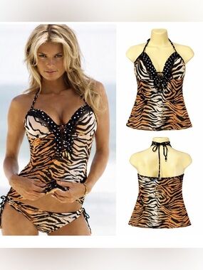Victoria’s Secret Y2K Tiger Print Lace-Up Tankini Top 2008 Angel Marissa Miller